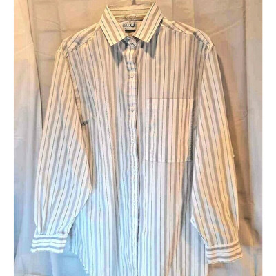Favourites Men's Button Front Shirt White Striped Long Sleeve Point Collar M New