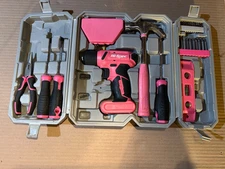 Hi-Spec Tool Set Pink Household DIY Tool Kit with Drill in Case