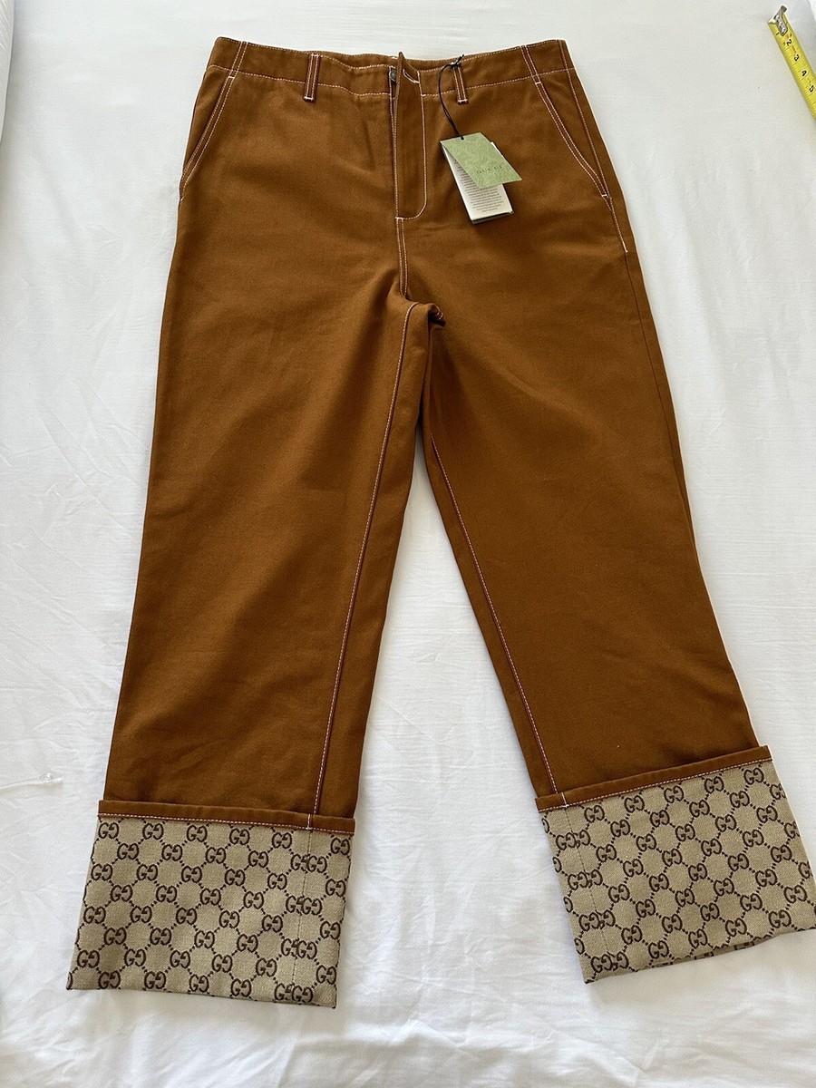 NWT Gucci Men's GG Pants w/ Turned-up Cuffs Logo Motif Brown NWT Gucci Men's GG Pants w/ Turned-up Cuffs Logo Motif Brown