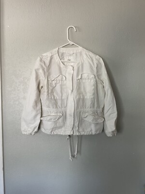 GAP Womens Linen Cotton Utility Cargo Jacket Coat Drawstring