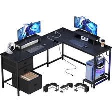 L Shaped Desk 95" Reversible Corner Computer Desk with Drawers Home Office Black