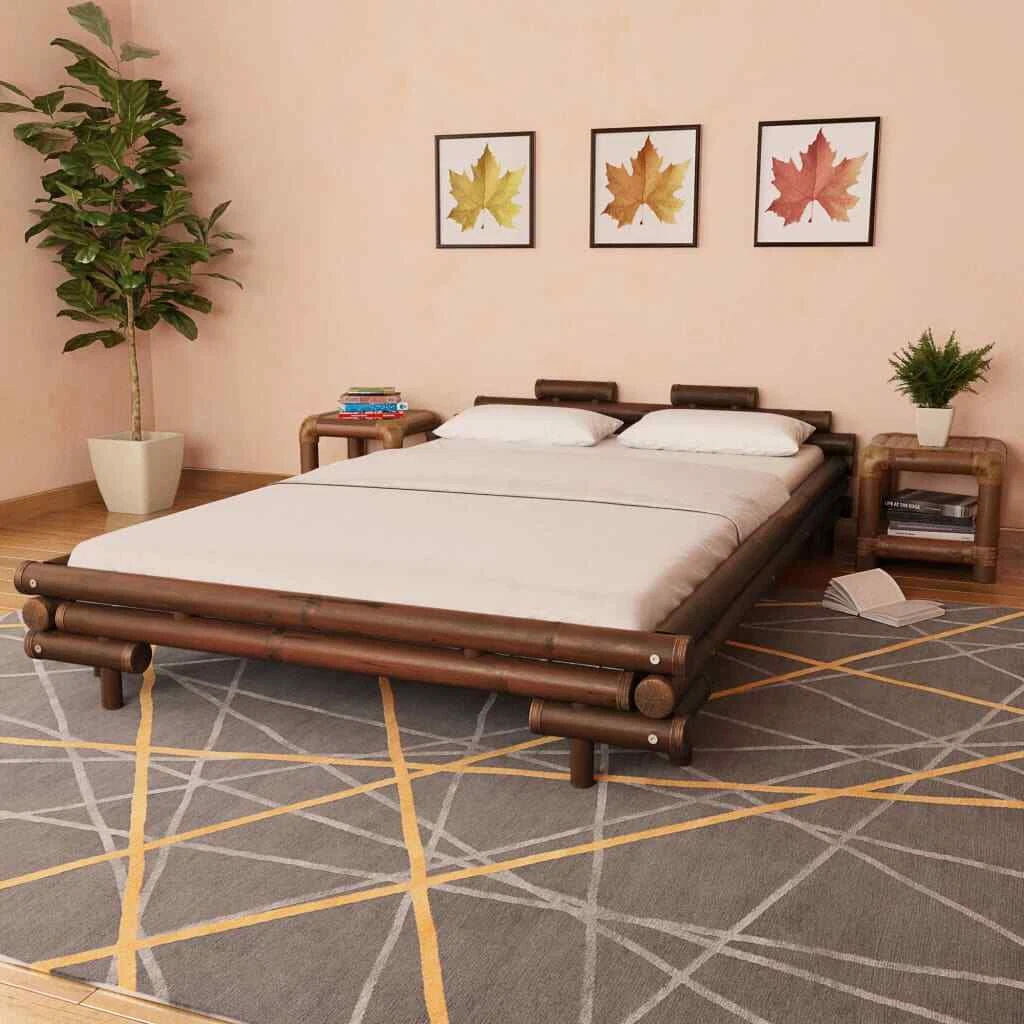 Bamboo Bed 140x200 Dark Brown A4L8 eBay