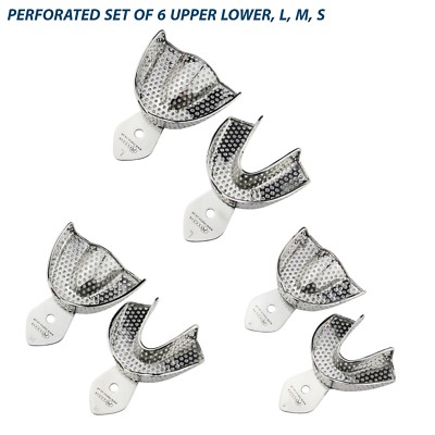 Zahn Impression Trays Felge Schloss Perforiert (Set 6) L, M,S Obere / Untere Lab