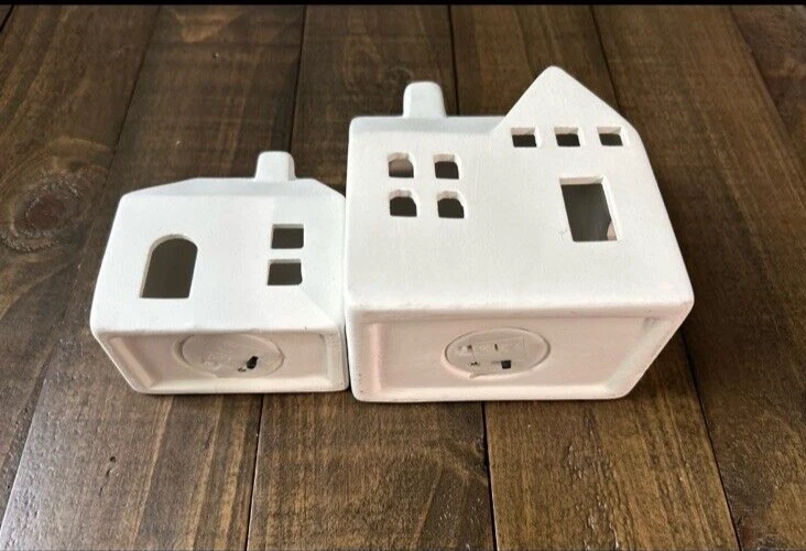 2 Stoneware House Candles Lights Matte White Finish, Pre-Owned - Image 4 of 4