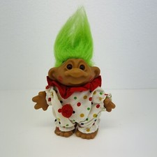 Vintage 1986 DAM Troll Doll Green Hair Brown Eyes Circus Clown Outfit Toy 5 Inch