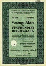 Reichswerke Göring 1939 Rheinmetall Salzgitter Peine Preussag 500 RM Mannesmann