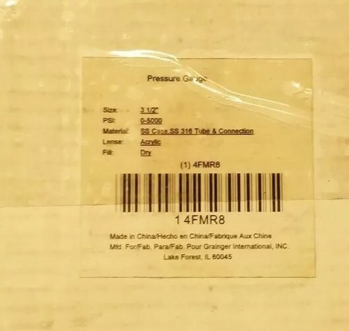 4FMR8 Pressure Gauge 5000psi, 3-1/2", 3.5" - Picture 3 of 4