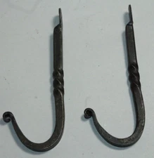 2 HAND FORGED 5" WROUGHT IRON BLACKSMITH HOOK Kitchen Rack Wall Bag Key Hanger 