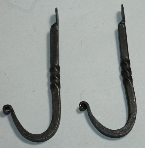 2 HAND FORGED 5" WROUGHT IRON BLACKSMITH HOOK Kitchen Rack Wall Bag Key Hanger .