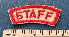 Vintage STAFF Boy Scout Red & White Camping Segment PATCH BSA Rocker Badge Camp