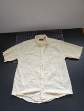 Route 66 Button Up Hawaiian Shirt Men's Size M Yellow  White Striped Puckered