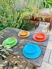 Melamine Rustic Dinnerware 4 Sets Blue, Green, Yellow, Orange New 