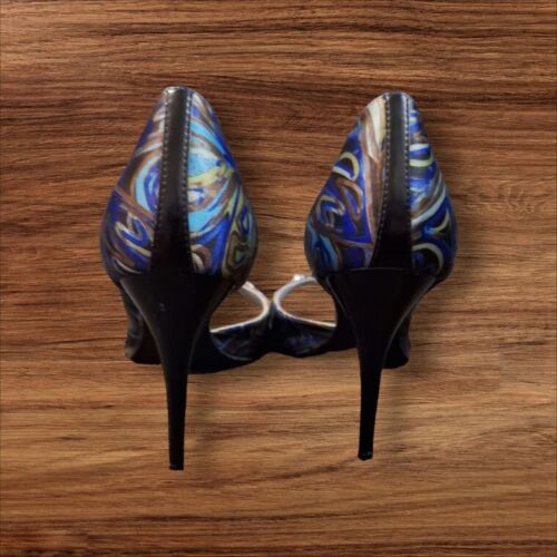 Carlos Santana Roulette Blue Java Multicolor Abstract Print Open Toes Pumps 8M - Picture 3 of 8