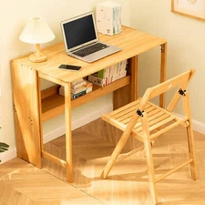 41 Inch Computer Desk, Bamboo Writing Desk, Folding Work Desk For Home Office