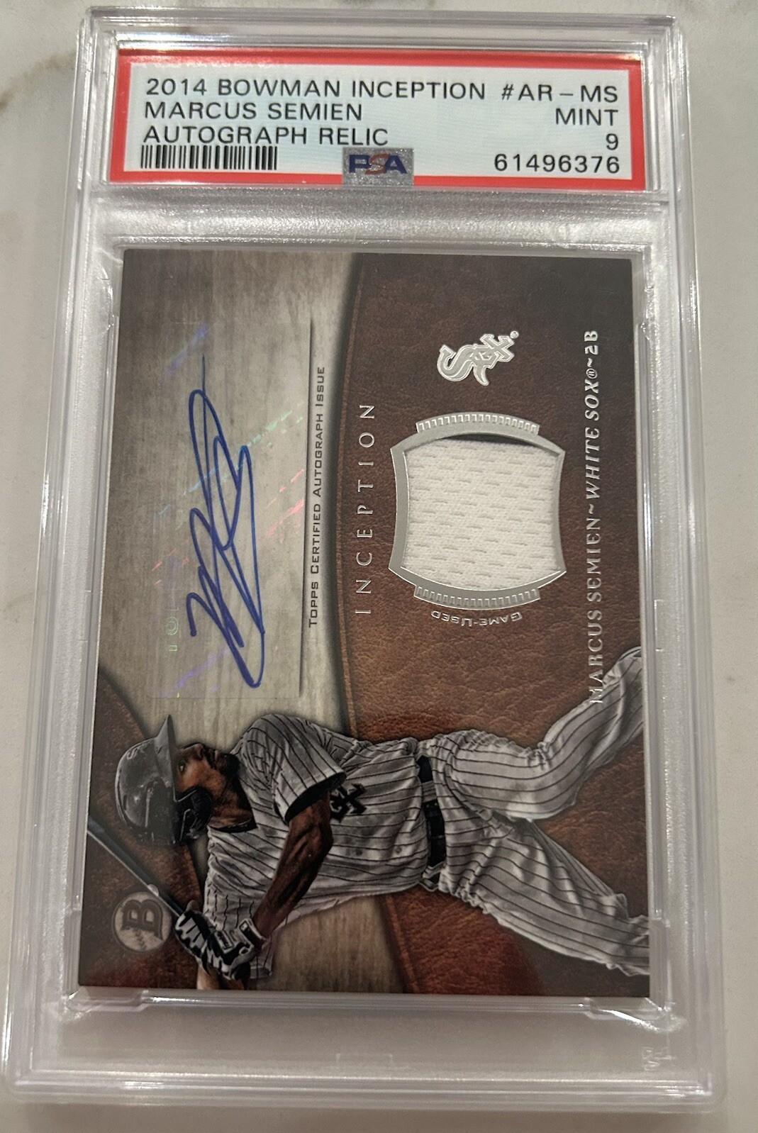 2014 bowman inception Marcus Semien auto relic patch #AR-MS PSA 9