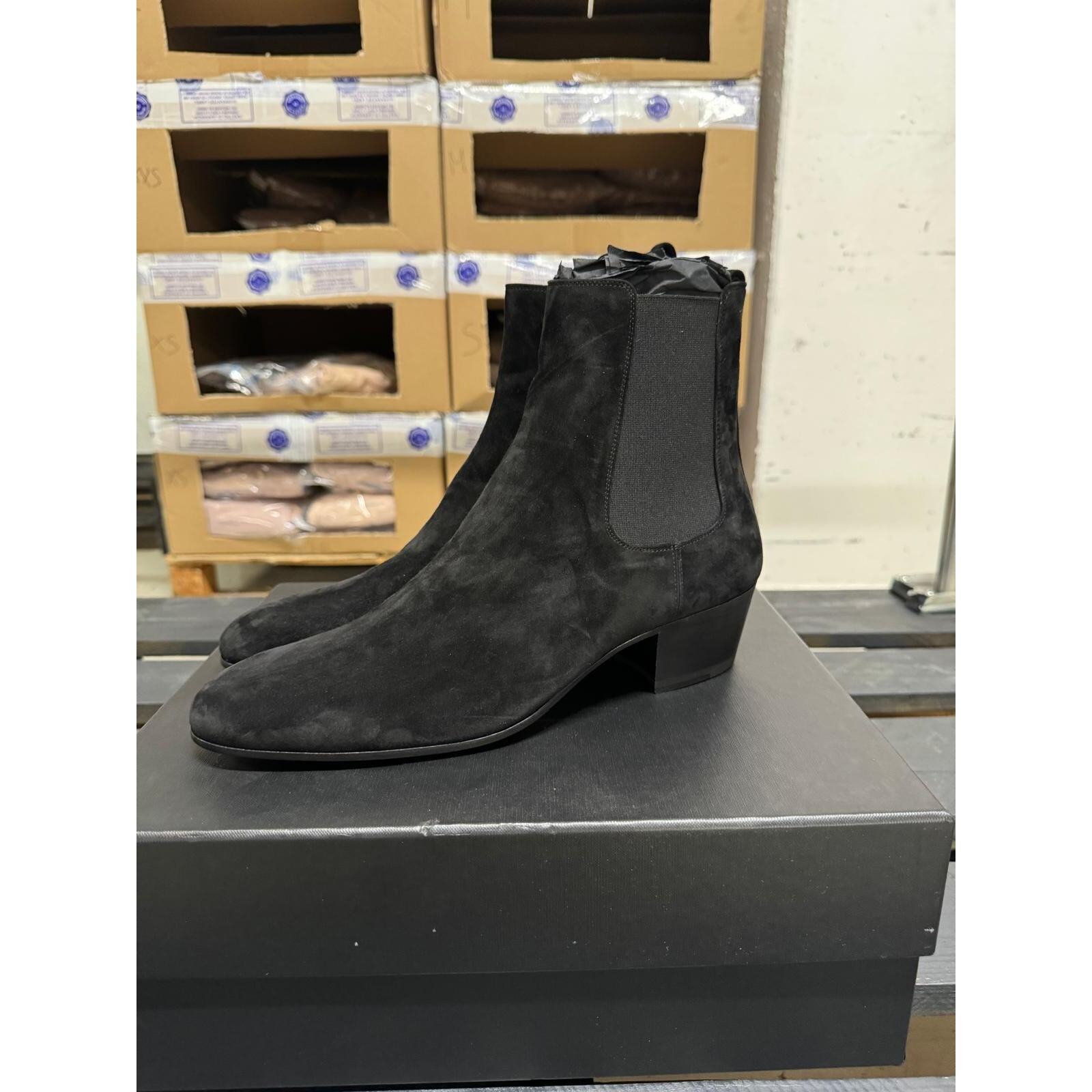 Stivali Chelsea Saint Laurent Paris 507708 scamosciati neri nuovi con etichette 45