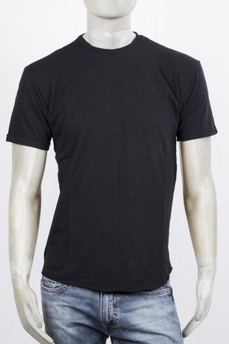 T-SHIRT CENSURED GIRO COLLO NERA IN COTONE FIAMMATO LEGGERO BASICA SLIM - Foto 1 di 7