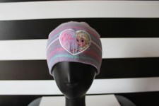 Disney Frozen Elsa Heart Logo Girls Purple Striped Knit Beanie Hat One Size