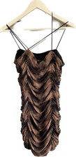 H&M Strappy Ruched Net Mini Dress Brown/Black EU M Stretch Lined Party Event