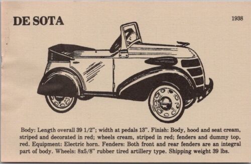 Zabawka Model Pedal Reklama samochodu POCZTÓWKA "De Sota" Masonville Iowa - data 1989 - Zdjęcie 1 z 2