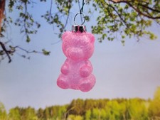 Pink Sugared Mini Gummy Bear Candy food sweet treat Christmas Ornament Glass