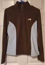 Women s The North Face Brown Blue TKA 100 1/4 Zip Fleece Pullover Size M