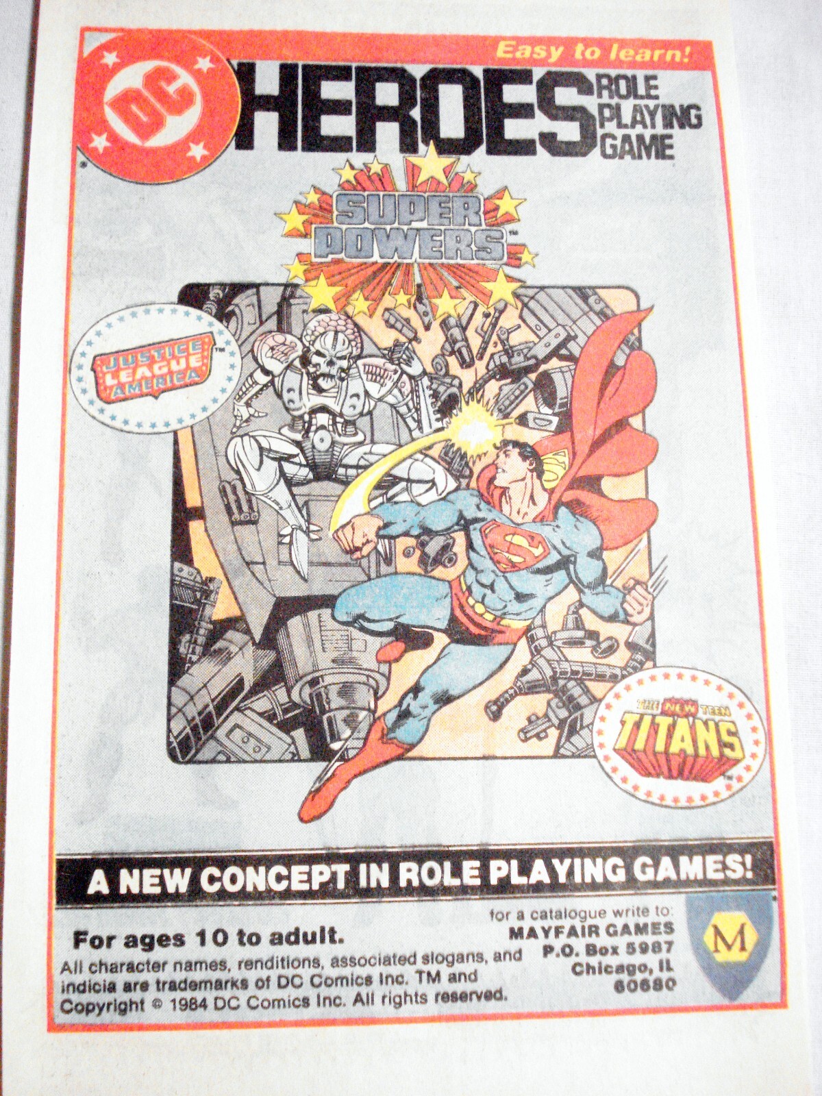 1985 Color Ad Super Powers DC Heroes Role Playing Game by Mayfair Games ...