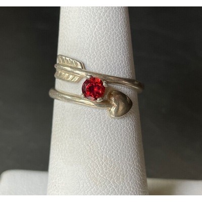 925 STERLING SILVER & GARNET BY-PASS ARROW RING,  SIZE 5 SKY