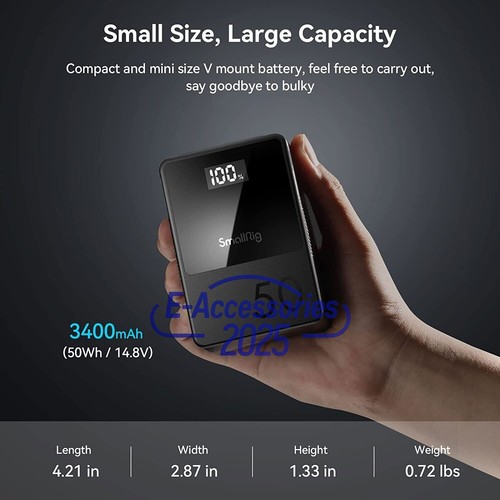 SmallRig VB50 Mini V Mount Akku 3400mAh w/ OLED Display V Lock Battery fr Camera - Picture 2 of 17