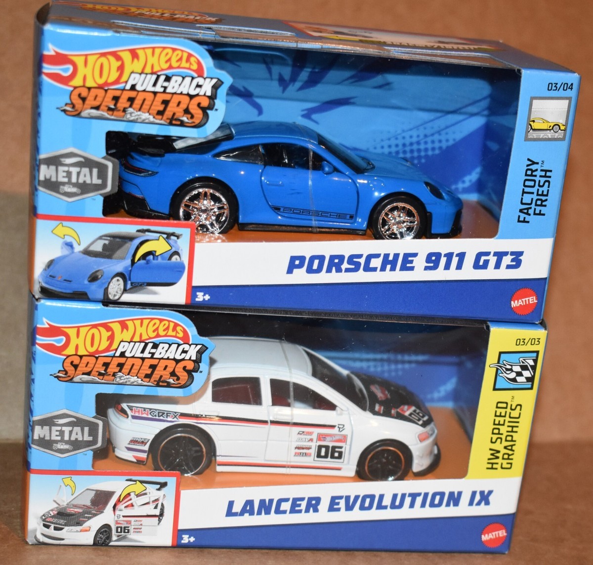 Hot Wheels Pullback Speeders LANCER EVOLUTION IX & PORSCHE 911 GT3