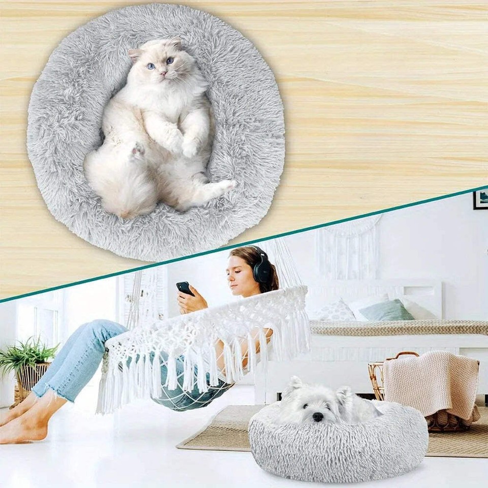 Large60cm cream PawfectFriend Dog Pet Cat Calming Bed Plush Beds Large