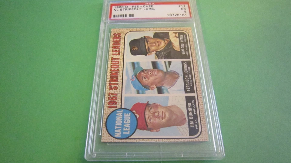 1968 OPC NL Strikeout Leaders Bunning Fergie Jenkins Perry PSA 5 EX #11 - Image 2 of 4