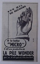 Publicité ancienne Boitier Micro,Pile Wonder,Oeil de secours 1951 , advert