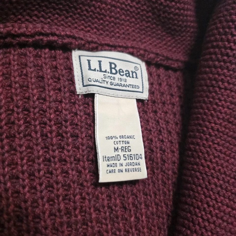 LL Bean Organic Cotton Waffle Knit Button Shawl Neck Cardigan Sweater Men M-Reg - Image 3 of 4