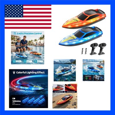 LED Waterproof Remote Control Boat for Kids - Fast Racing with Self-Righting