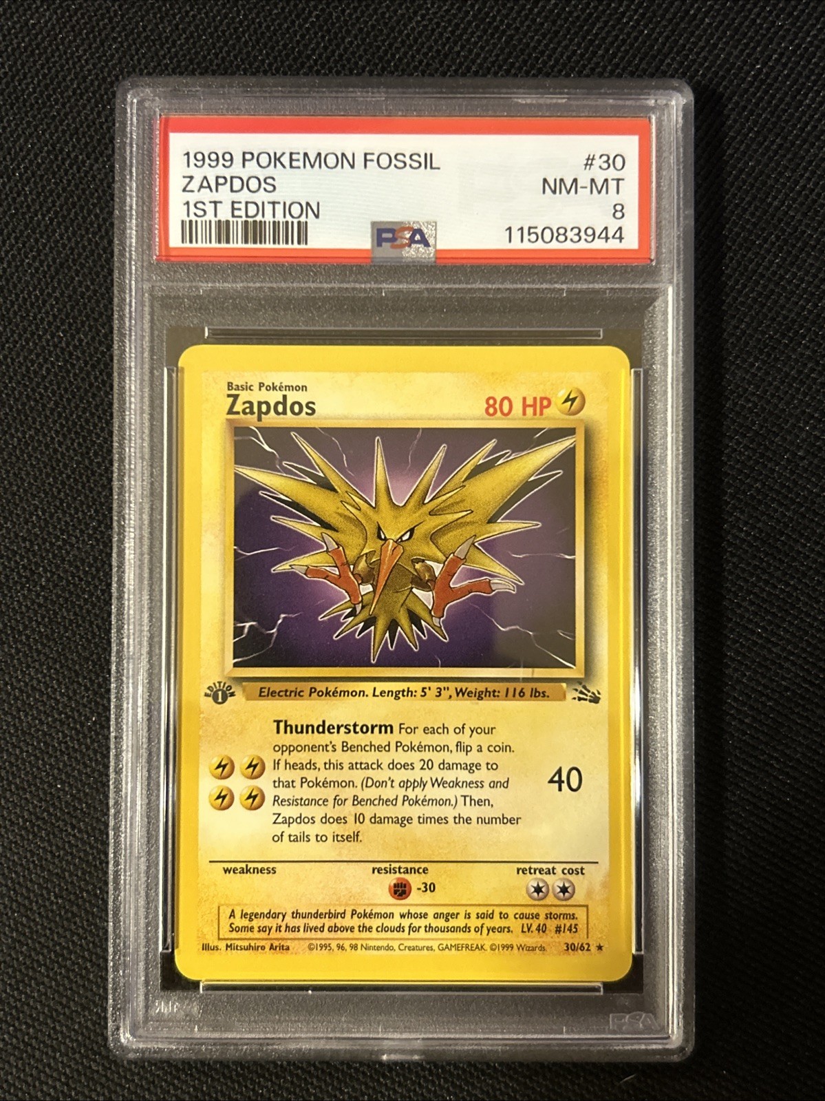 Pokemon Zapdos 30/62 (1st Edition) *PSA 8* Freshly Graded Card