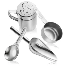 Stainless Steel Popcorn Machine Accessories - 4 Piece w/ Scoop and Salt Shaker