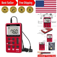 Portable V112 AM/FM Pocket Radio with Rechargeable Battery - Stylish Red