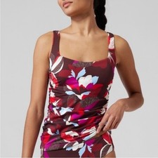 ATHLETA Square Neck Tankini Swim Top In Hero Bloom Decadent Chocola Size 36D/DD