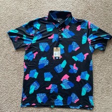 Chubbies Men's The Abs Tract Performance Polo Shirt- Black Size XL