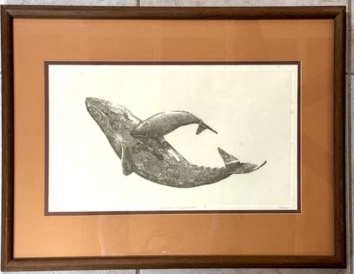 Limited Edition Etching signed #68/85 JD Mayhew "California Gray Whales" framed - Picture 2 of 9