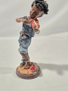 Hand-Painted Black Violin Player Miniature Figurine Collectible Statue Sit Co