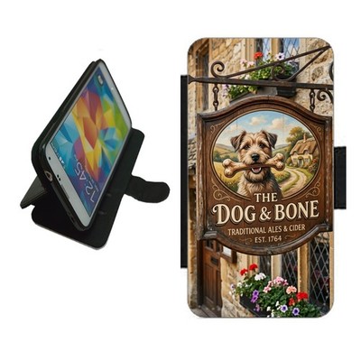 Hund und Knochen Handy Hülle Wallet Flip Cover für iPhone Samsung Pixel Pub Schild DOG3