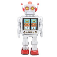 Vintage Metal Tin Robot Toy Walking Electric Rotating Figures Model For Adult Co