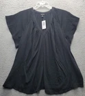 Torrid Tunic Blouse Womens 3 Black Crinkle Gauze Flutter Sleeve Pleated V-Neck