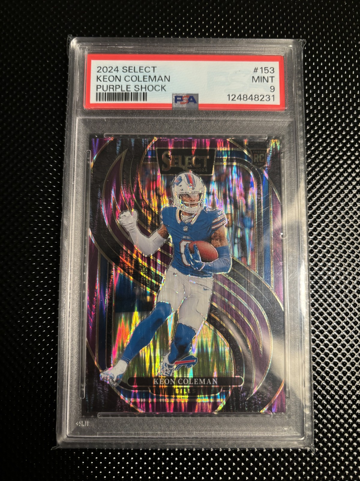 2024 Panini Select Premier Level Keon Coleman #153 Purple Shock Prizm /360 (RC)