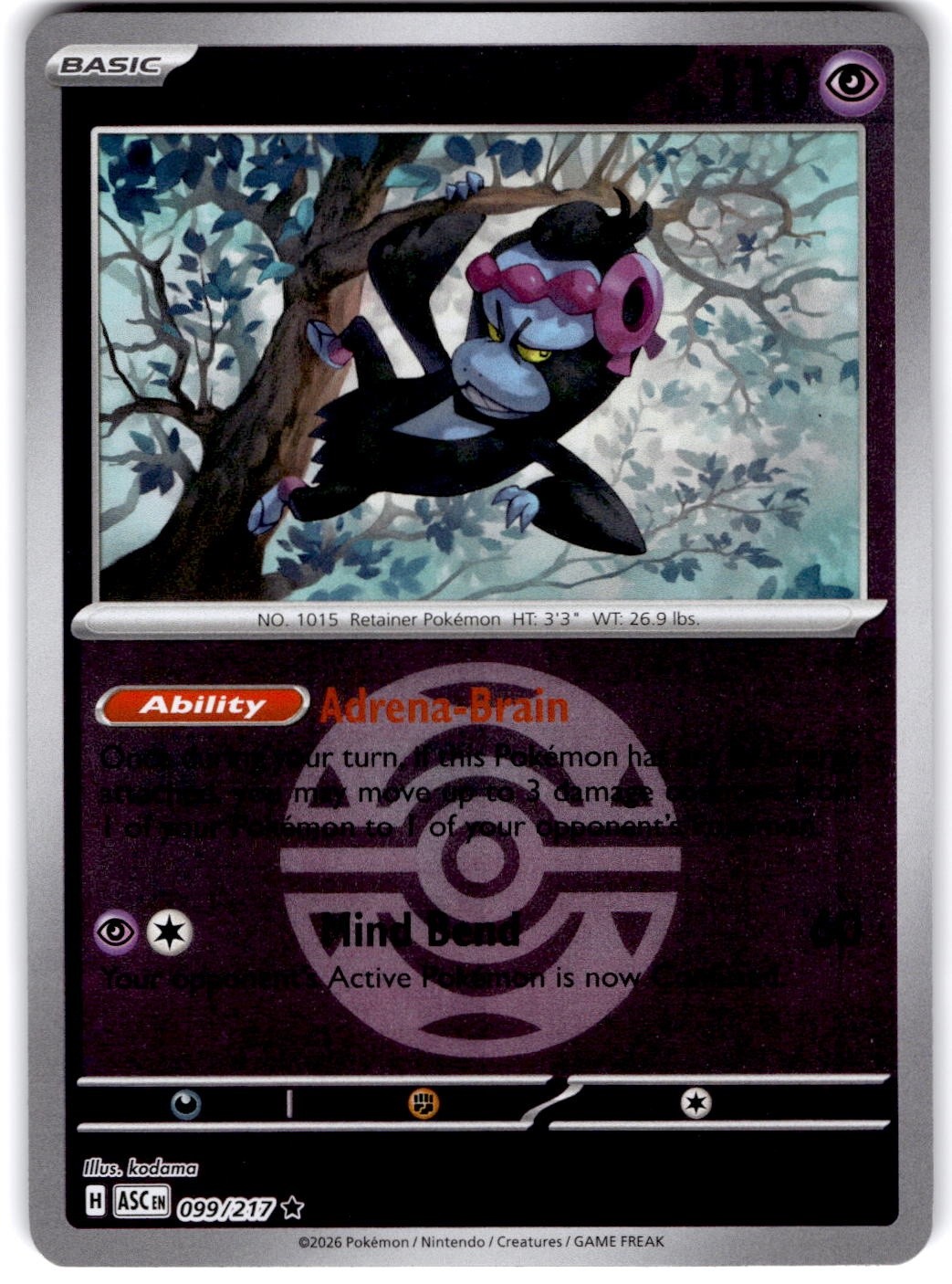 Pokemon Munkidori Ascended Heroes 99/217 Pokeball Holo Near Mint English