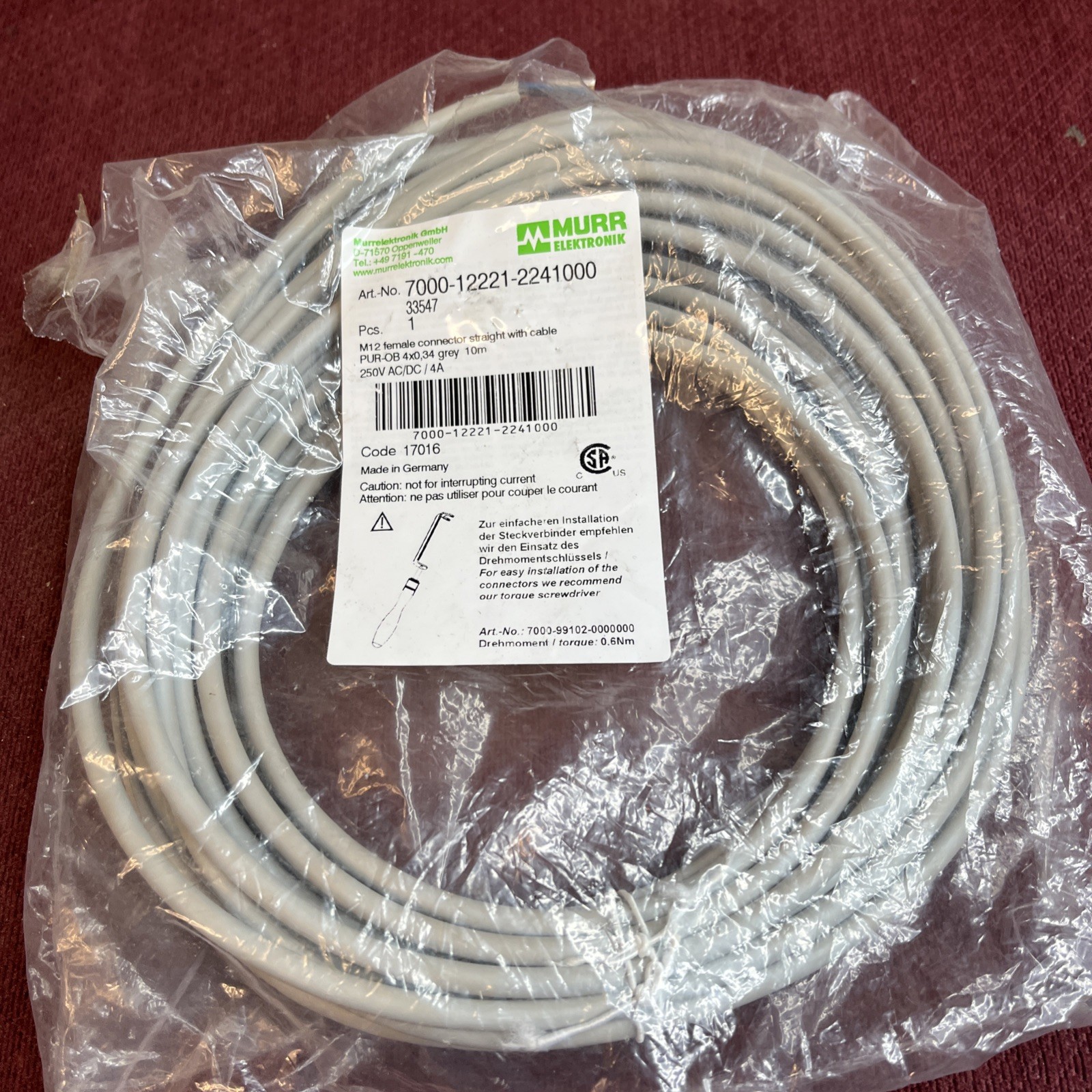 Murr Elektronik 7000-12221-2241000 STRAIGHT FEMALE Connector Cable