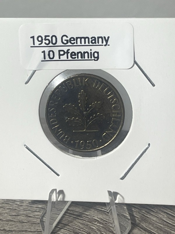 1950 F Germany 10 Pfennig – KM#108 – Circulated Brass-Clad Steel Coin