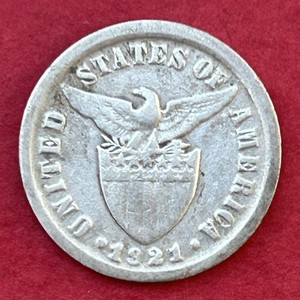 1921 Philippines 10 Centavos Silver Coin